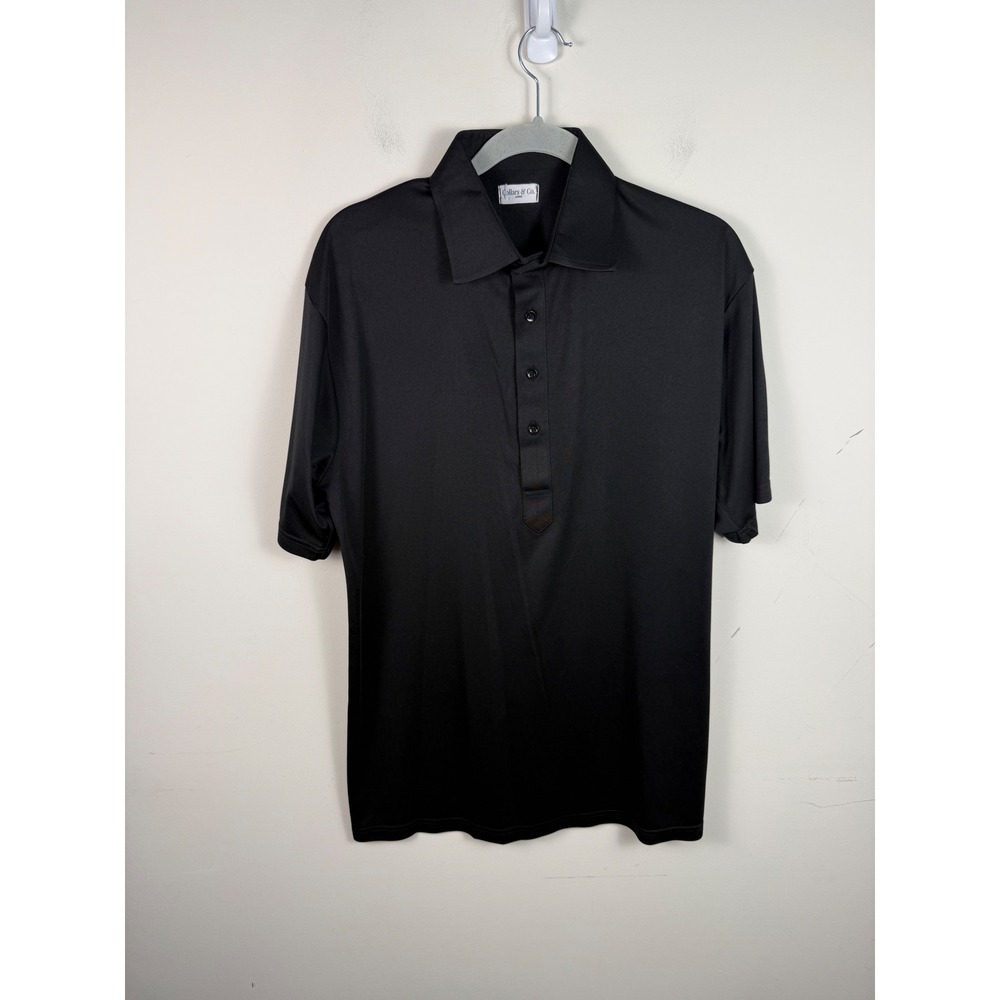 Collars & Co Mens Black Short Sleeve Performance Polo Shirt Large‎ Dress Collar